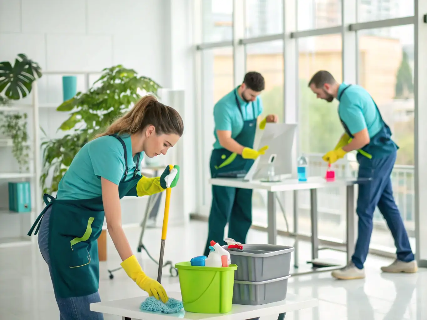 A photo of a Trust Clean Cares Management Inc. cleaning team arriving punctually at a commercial property, showcasing their reliability and professionalism.